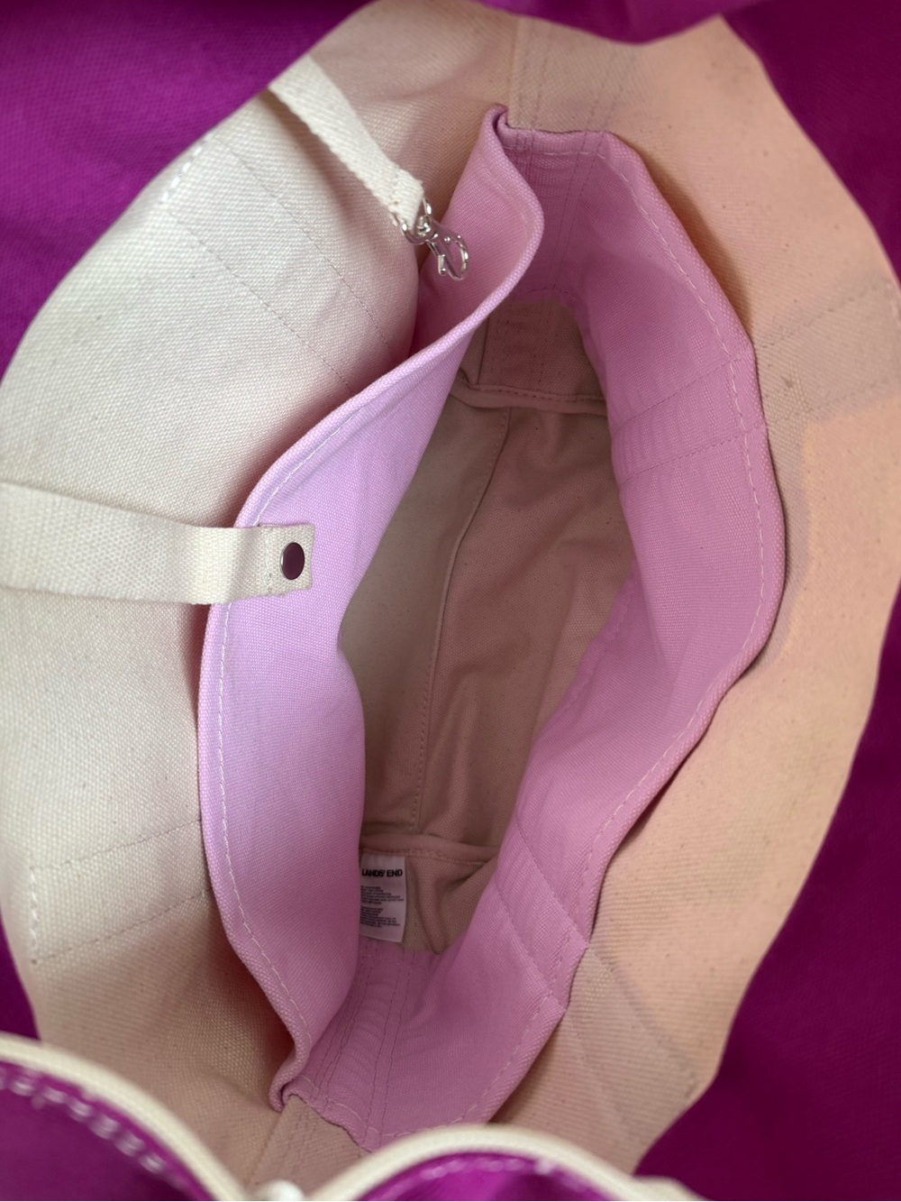 Lands End Canvas Zip Top Tote Bag Long Handle Purple Medium New Pockets Travel - Picture 6 of 10